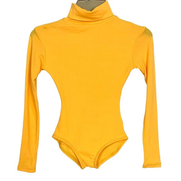 Capezio Child Turtleneck Long Sleeve Bodysuit Leotard Back Zip Cheer S Gold 41C - Picture 1 of 9